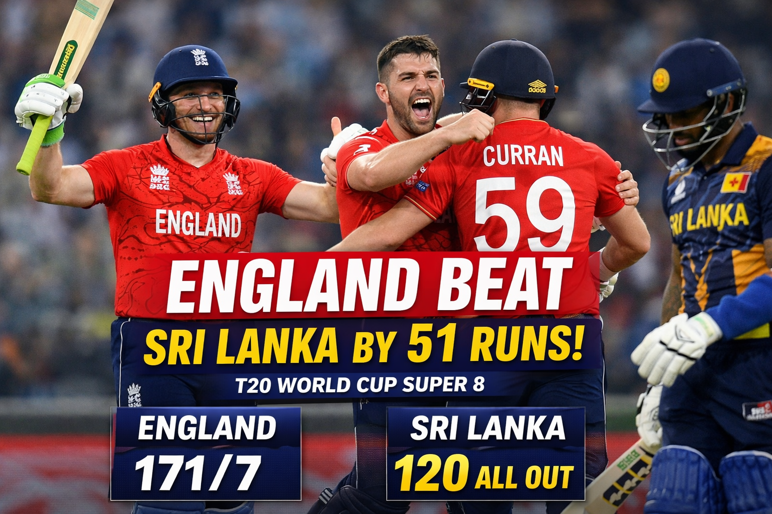 England Beat Sri Lanka by 51 Runs in T20 World Cup 2026 Super 8 Clash